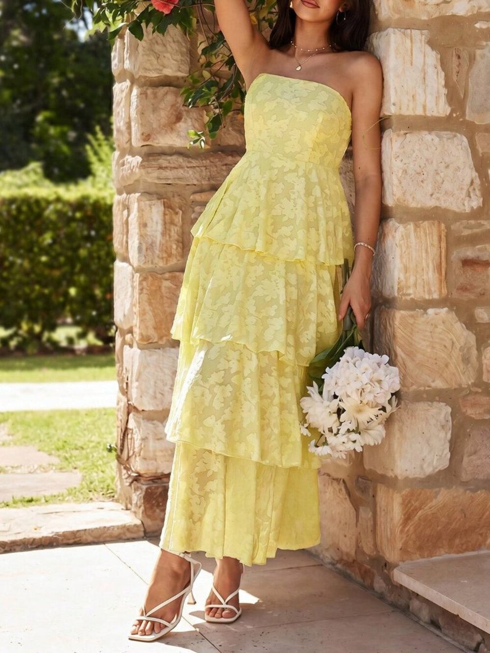 Yellow Elegant Women's Romantic Long Vacation Dress - Picture 6 of 9